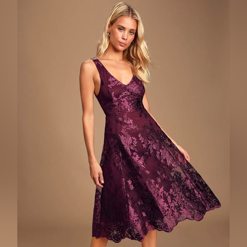 Lulus Belynn Plum Purple Embroidered Sleeveless Midi Dress